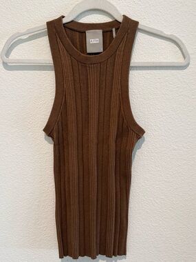 KITH Women's brown ribbed knit tank top high neckline fitted sleeveless Small